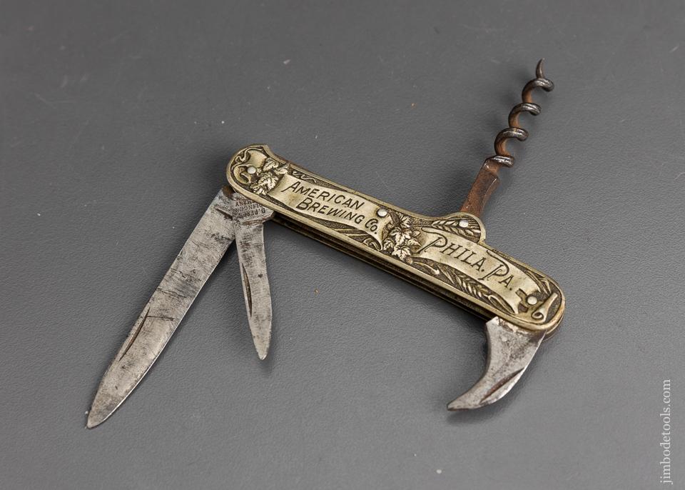 Fancy Embossed Folding Knife D. PERES GERMANY. AMERICAN BREWING PHILA, PA - 95932