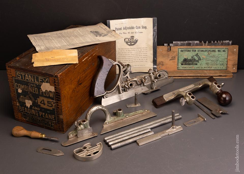 Very fine STANLEY N0. 45 Combination Plow Plane in its Original Chestnut Box 100% Complete - 96105