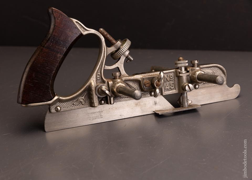 Very fine STANLEY N0. 45 Combination Plow Plane in its Original Chestnut Box 100% Complete - 96105