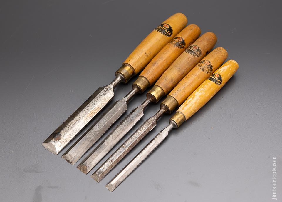 Excellent Set of 5 MARPLES Boxwood Handled Bench Chisels with Decals - 96236