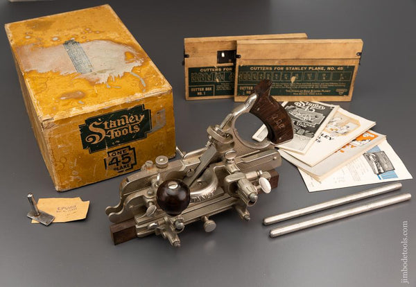Fine Near Mint STANLEY No. 45 Combination Plane 100% Complete in Original Pasteboard Box - 96426