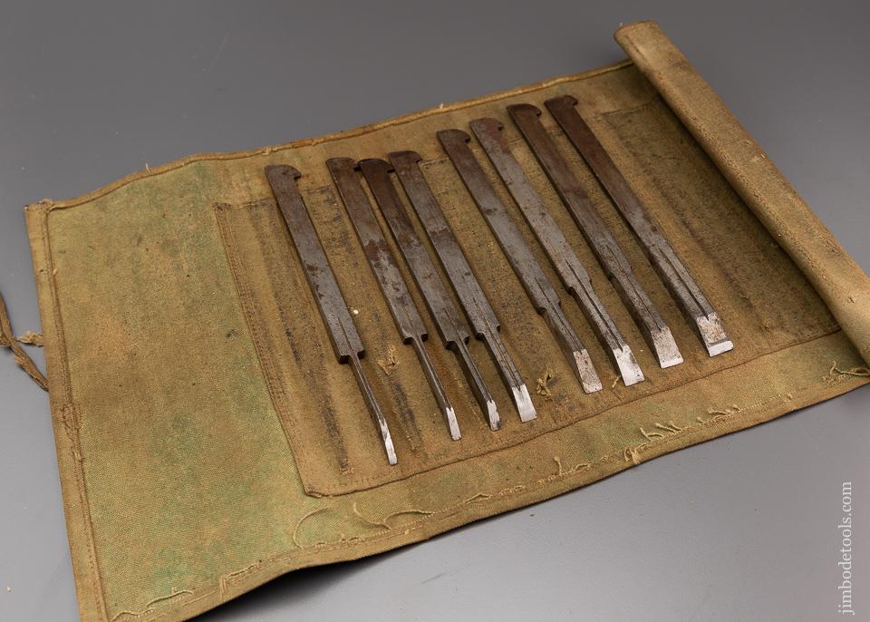 Fine Graduated Set of 8 Plow Plane Irons in Roll - 96435