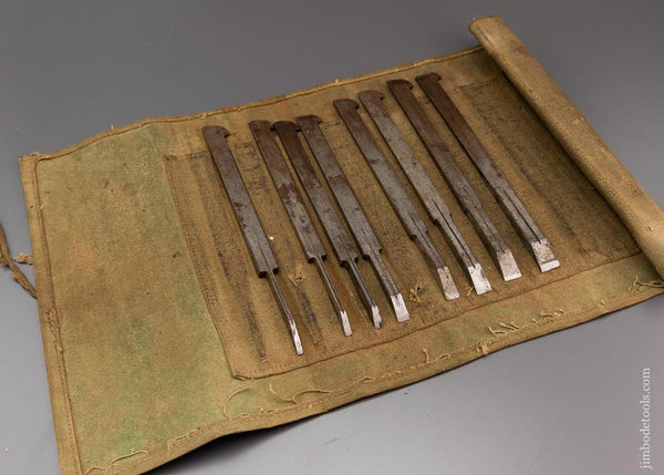 Fine Graduated Set of 8 Plow Plane Irons in Roll - 96435