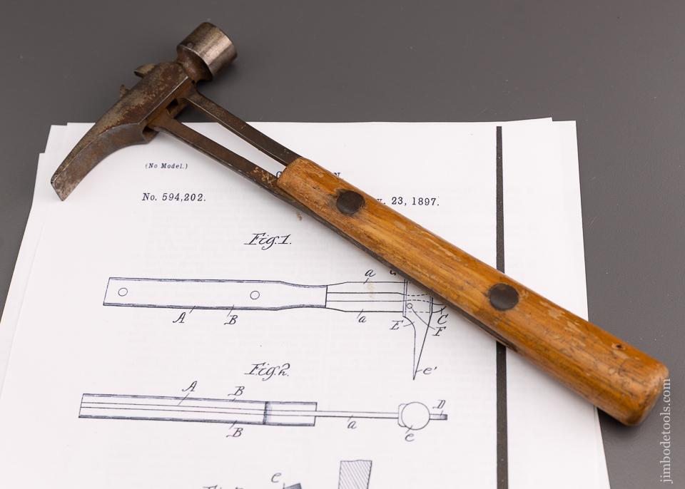 Rare GILFILLAN PATENT Hammer with Articulating Shaft with Nail Puller - 96479