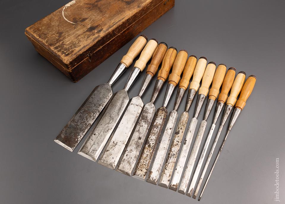 WITHERBY MADE FOR UNION HARDWARE SAMSON Complete Set of 12 Socket Firmer Chisels in Original Box - 96829