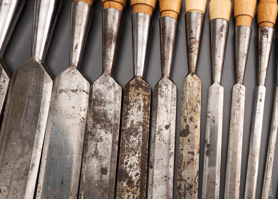 WITHERBY MADE FOR UNION HARDWARE SAMSON Complete Set of 12 Socket Firmer Chisels in Original Box - 96829