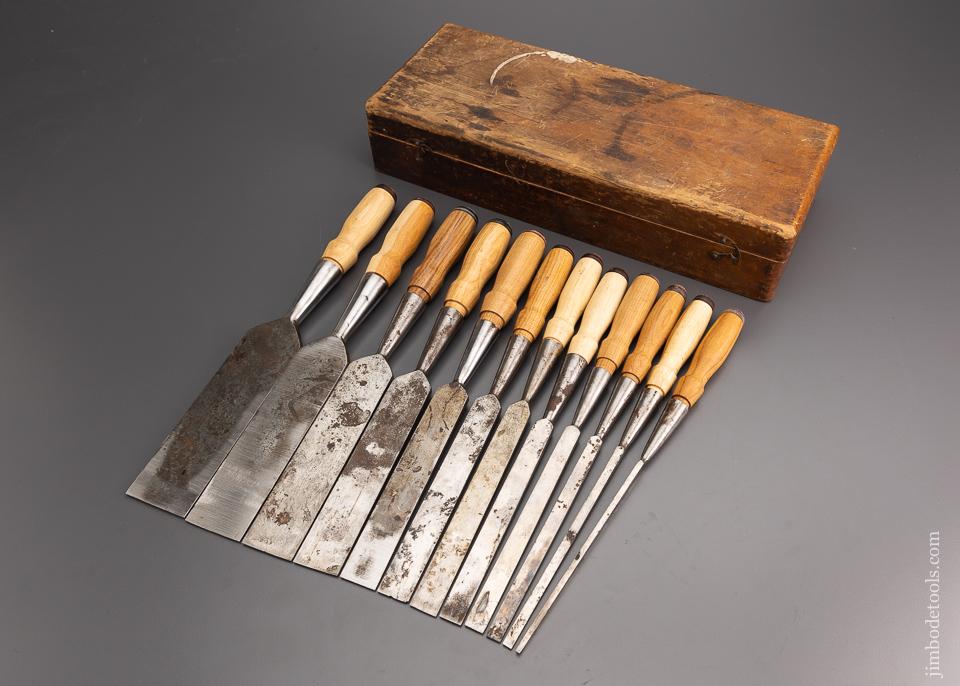 WITHERBY MADE FOR UNION HARDWARE SAMSON Complete Set of 12 Socket Firmer Chisels in Original Box - 96829
