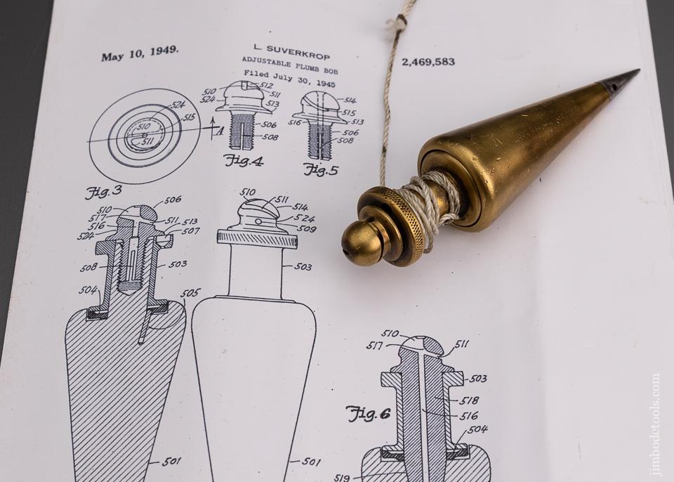 Rare SUVERKROP PATENT Plumb Bob with Rotating Spool - 96843