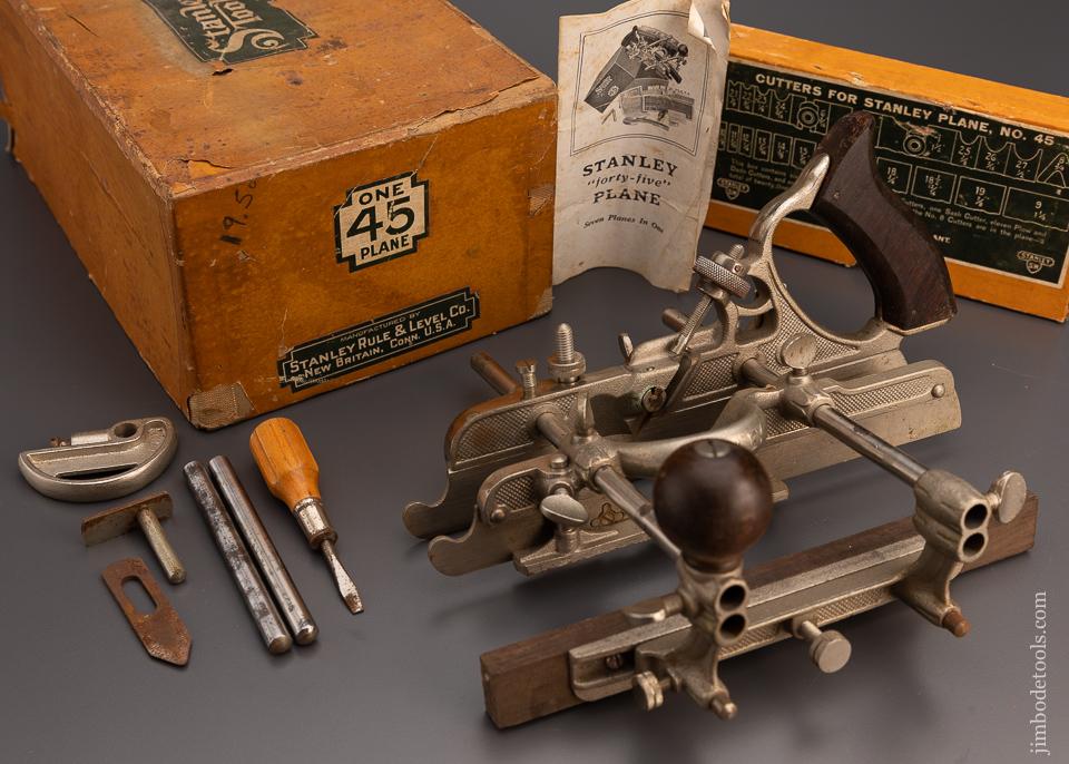 STANLEY No. 45 Combination Plow Plane Near Mint & Unused in Original Box 100% Complete - 97436