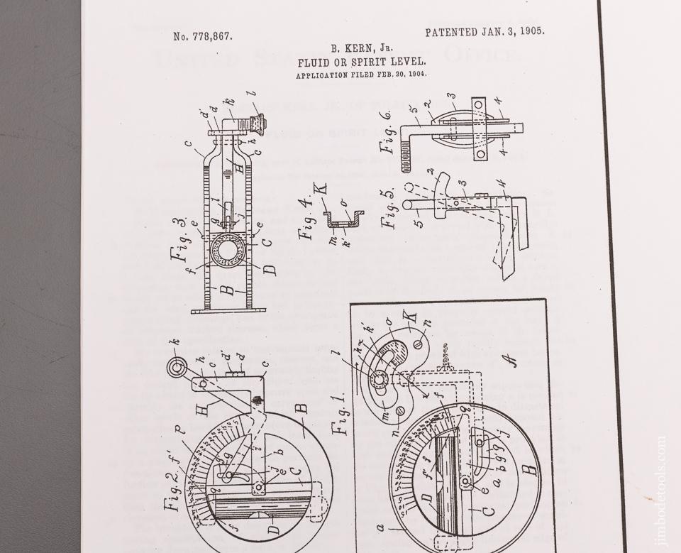 Rare and Near Mint KERN PATENT Inclinometer Level JAN. 3, 1905 - 97618