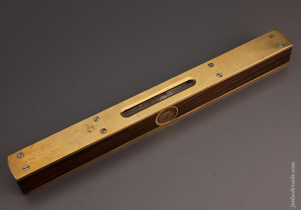 Stunning Rosewood and Brass 12 inch Level with Inlaid Medallion by TYZACK - 97729