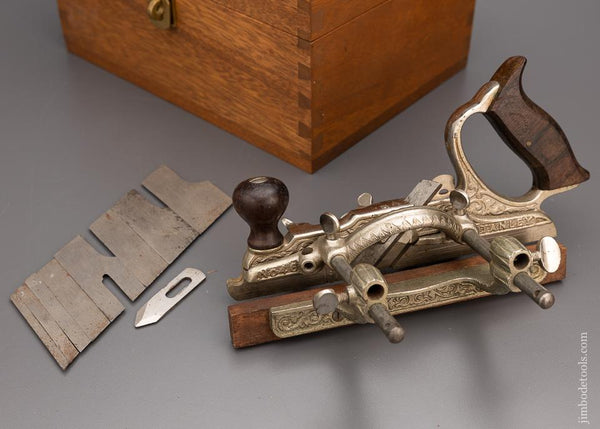 Fine STANLEY No. 46 Skew Plow Plane with 10 Cutters Custom Box - 97994