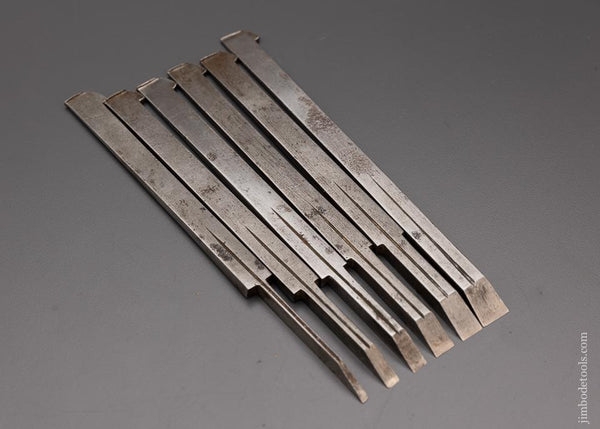 Excellent Matched Set of 6 Plow Plane Irons JOHN DREW - 98028