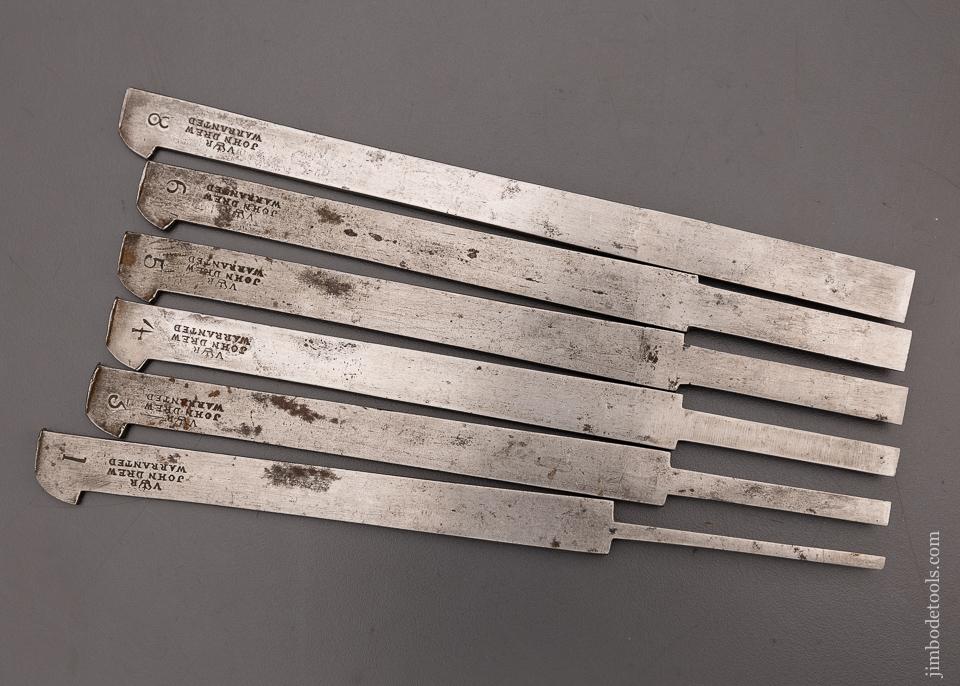 Excellent Matched Set of 6 Plow Plane Irons JOHN DREW - 98028
