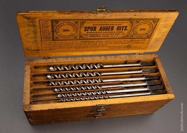 Complete Set of 13 RUSSELL JENNINGS Auger Bits in Original Three Tiered Box Fine - 98127