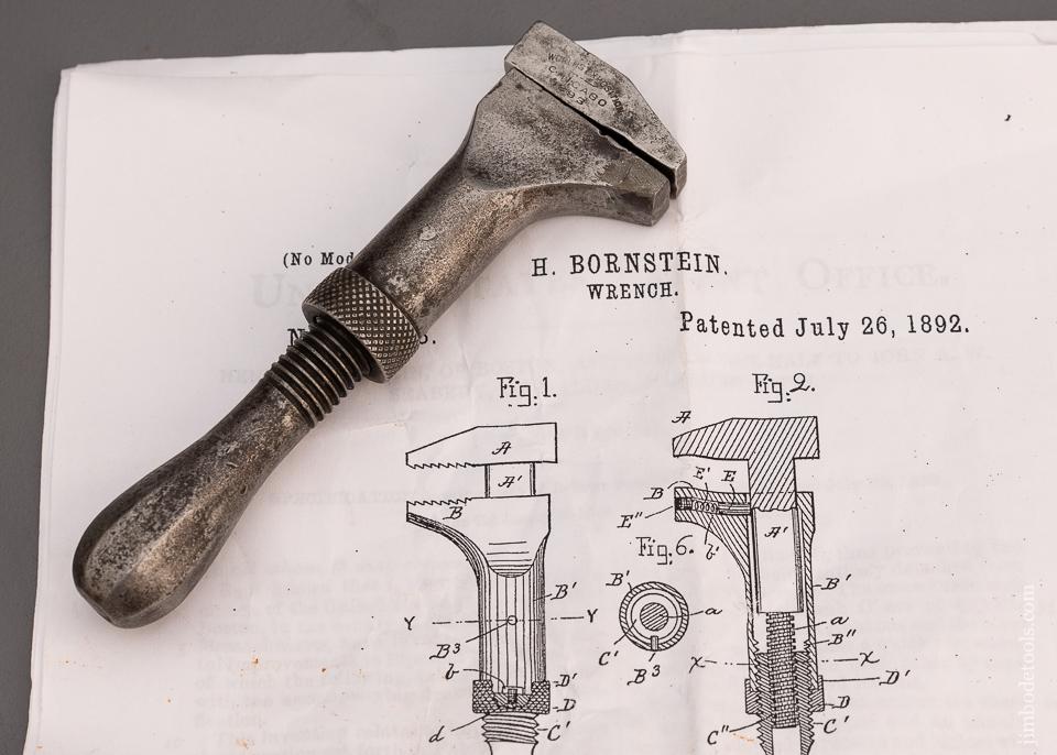 Rare 4 7/8 Inch BORNSTEIN PATENT Quick Adjust Wrench 1892 - 98562
