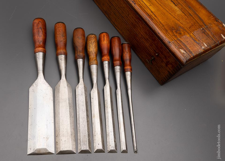 Rare Set of 7 G.E. WOOD EVERLASTING Chisels Pre-Stanley in Original Box! - 99545