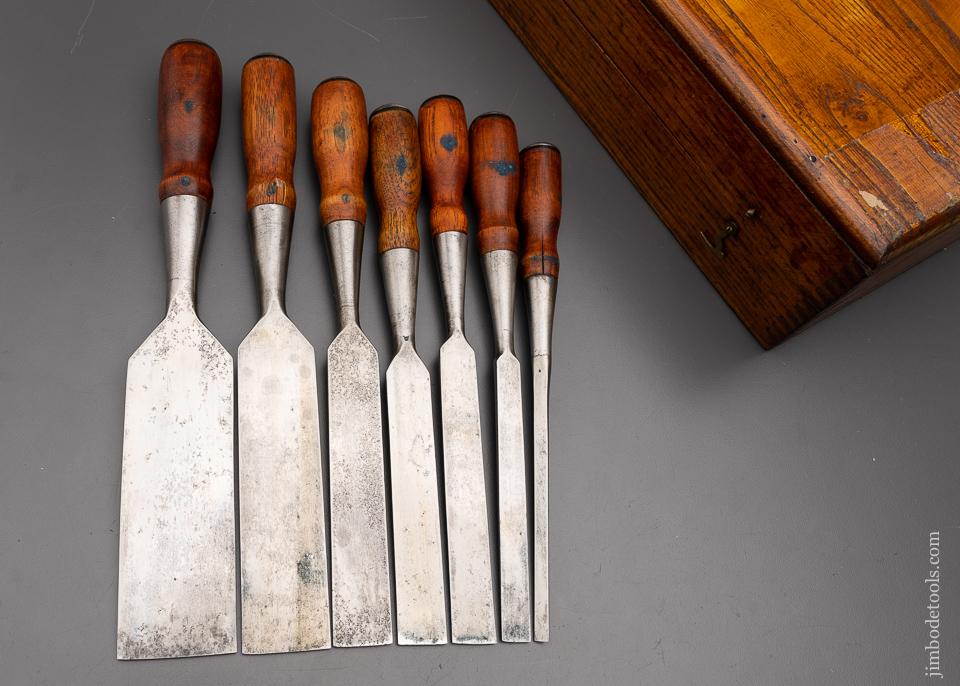 Rare Set of 7 G.E. WOOD EVERLASTING Chisels Pre-Stanley in Original Box! - 99545