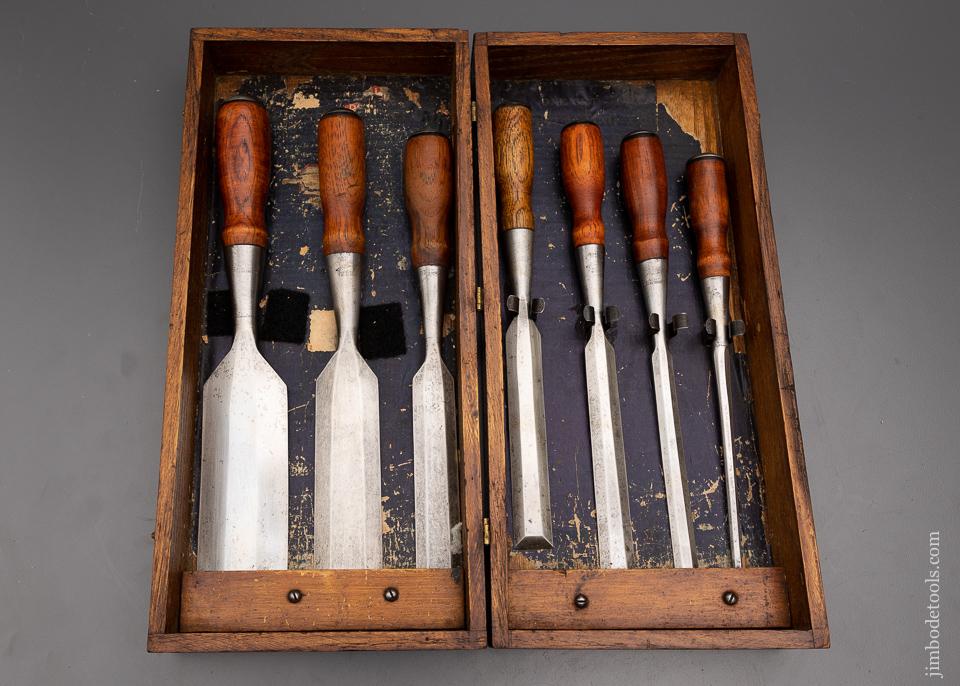 Rare Set of 7 G.E. WOOD EVERLASTING Chisels Pre-Stanley in Original Box! - 99545