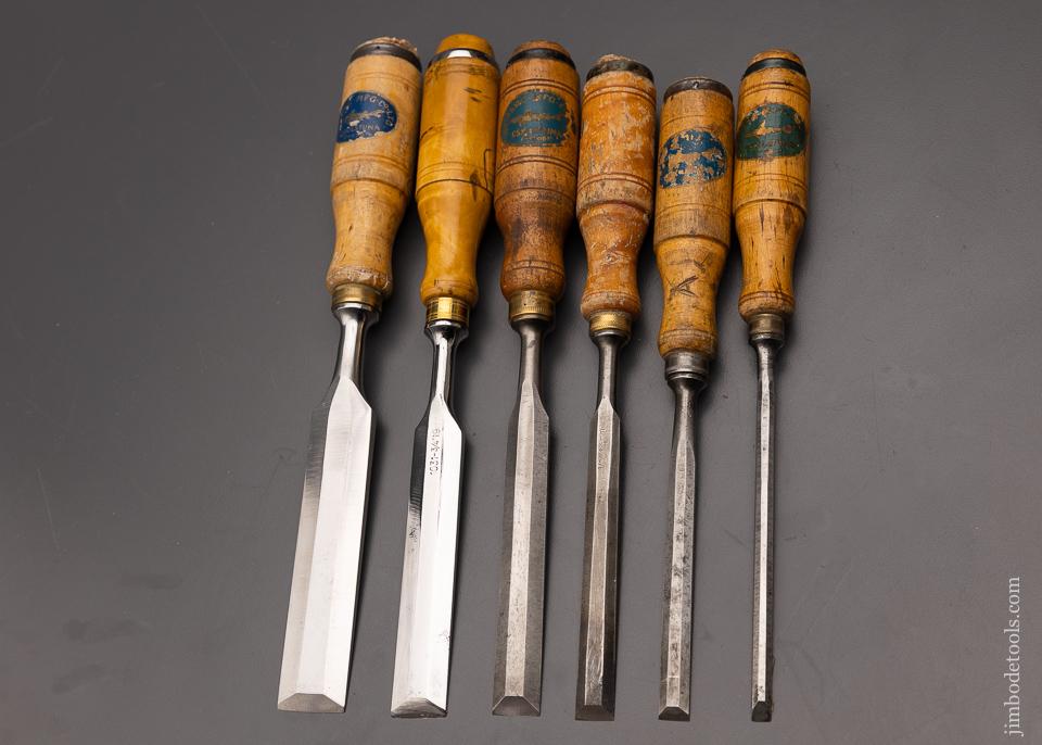 Clean Set of 6 E.A. BERG Tang Firmer Chisels - 99910