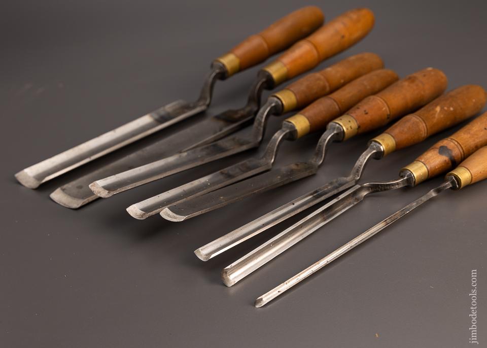Extra Fine BUCK BROS. Set of 8 Pattern Maker’s Crank Neck Paring Gouges - 99920