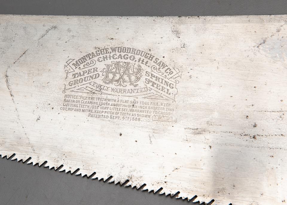 RARE & Mint! MONTAGUE, WOODROUGH SAW CO Spring Steel Double Duty Patented 1888 Hand Saw - EXCELSIOR 96154