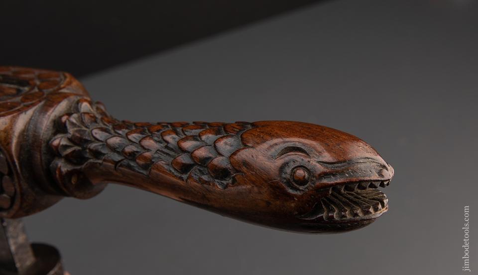 Outstanding 18th century Carved Handled Cock Auger with SERPENT HEADS - EXCALIBUR 140
