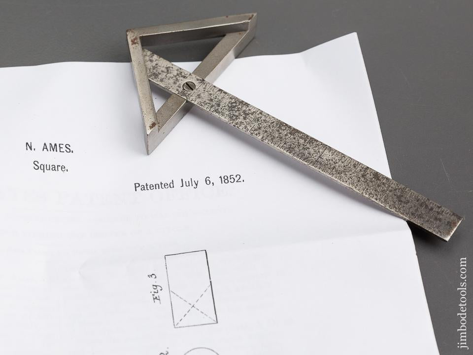 Tiny! AMES Patent  July 6, 1852 Four inch Center Finding and Try Square - 81781