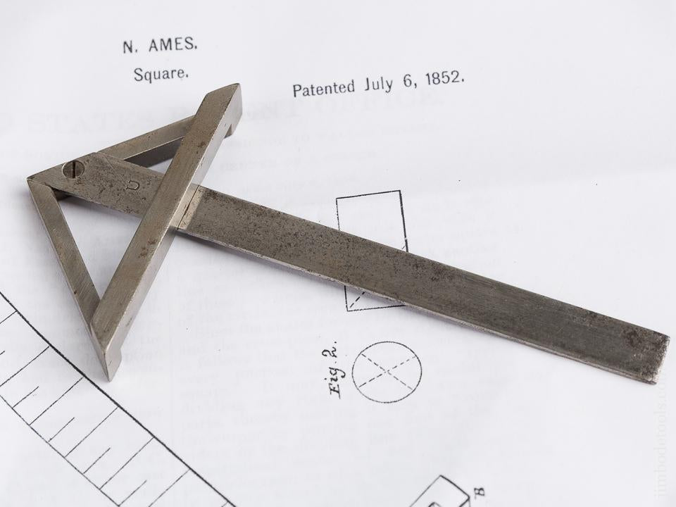 Tiny! AMES Patent  July 6, 1852 Four inch Center Finding and Try Square - 81781