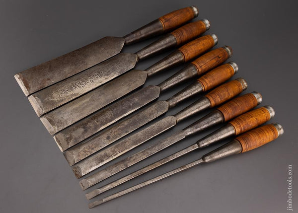 Unheard-of Complete Set of 9 Heavy Framing Chisels by PS & W CO. - EXCELSIOR 100959