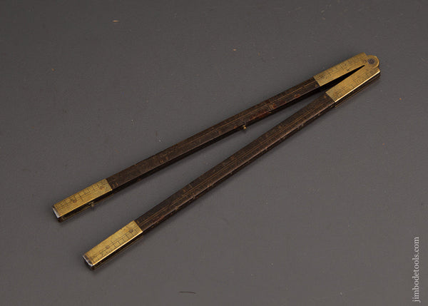 Early Steel Tipped Brass Trim Buffalo Horn French 1 Foot Rule - EXCELSIOR 102746