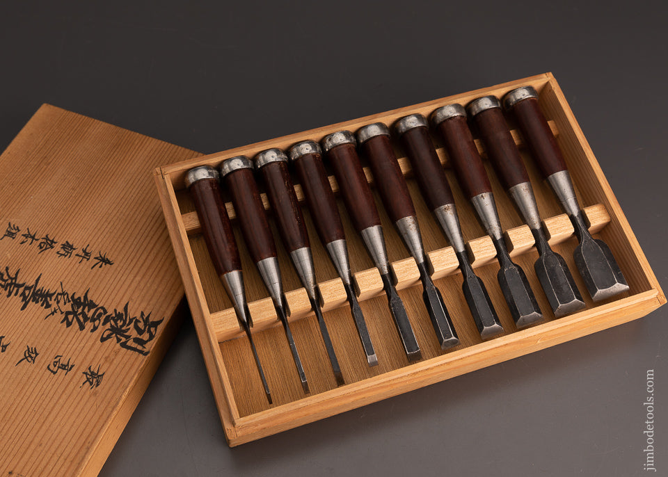 Amazing Set of 10 Miniature Rosewood Handle Japanese Chisels - EXCELSIOR 103751