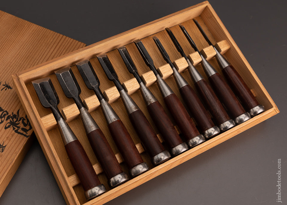 Amazing Set of 10 Miniature Rosewood Handle Japanese Chisels - EXCELSIOR 103751