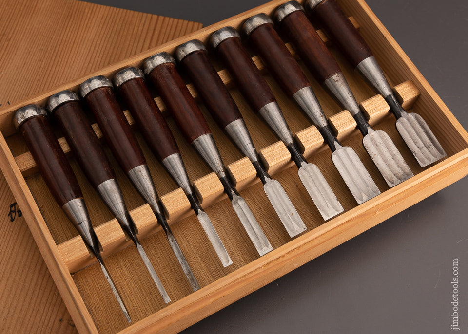 Amazing Set of 10 Miniature Rosewood Handle Japanese Chisels - EXCELSIOR 103751