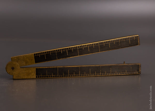 Beautiful Steel Tipped Brass Bound Ebony Folding Rule - EXCELSIOR 107043