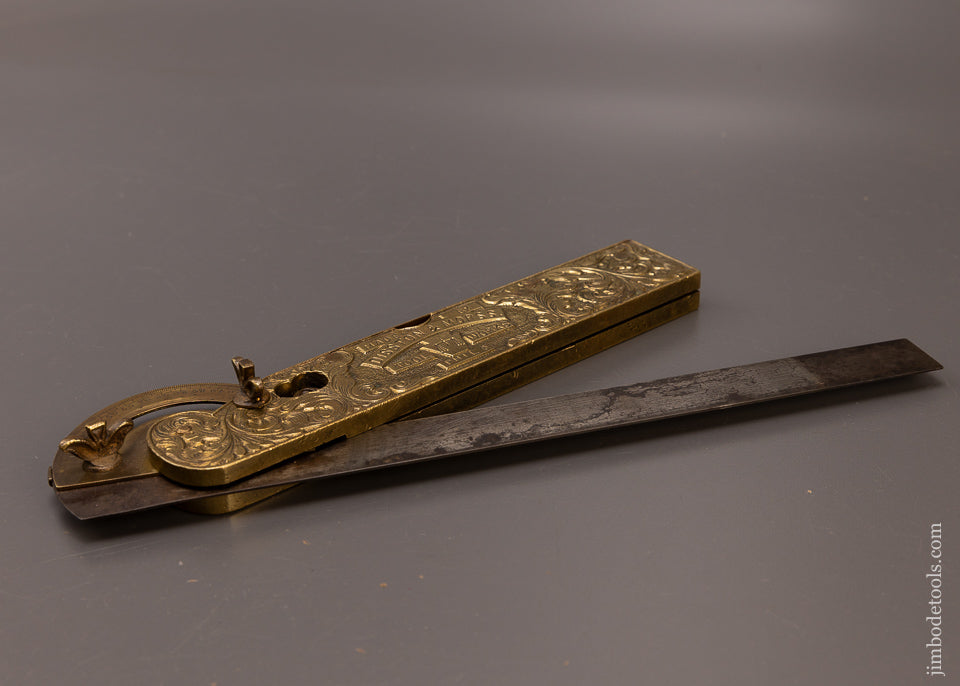Ornate & Amazing FISHER Patent June 23, 1868 Bevel Square Protractor Level by DISSTON & MORSS TOOL WORKS - EXCELSIOR 108015