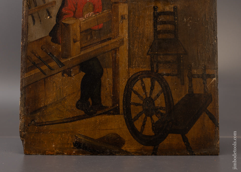 Spectacular Find! 17th CENTURY OIL ON BOARD of a Wood Turner’s Workshop with Lathe Tools - EXCELSIOR 108279