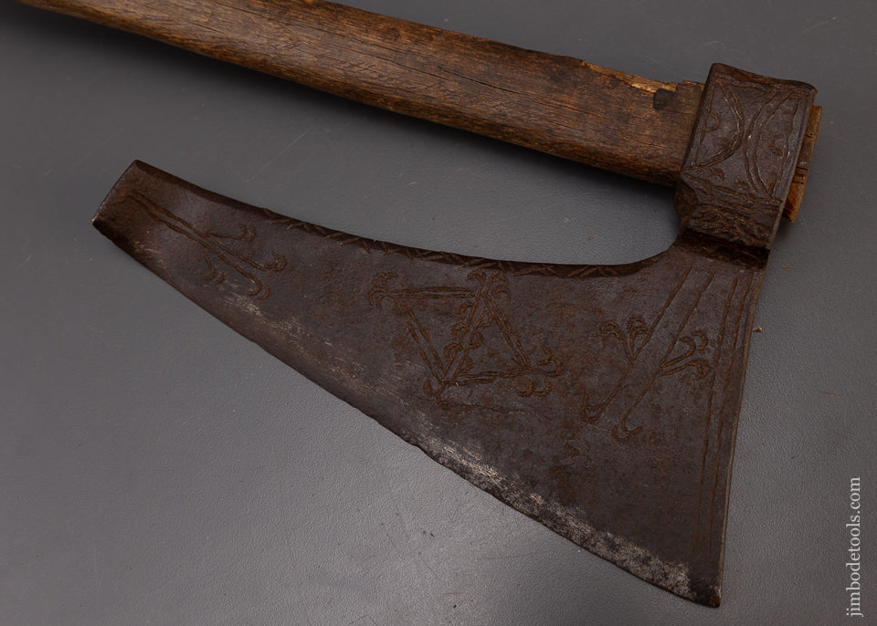 Stunning Decorated 18th Century Single Bevel Off Set Side Axe - EXCELSIOR 109187