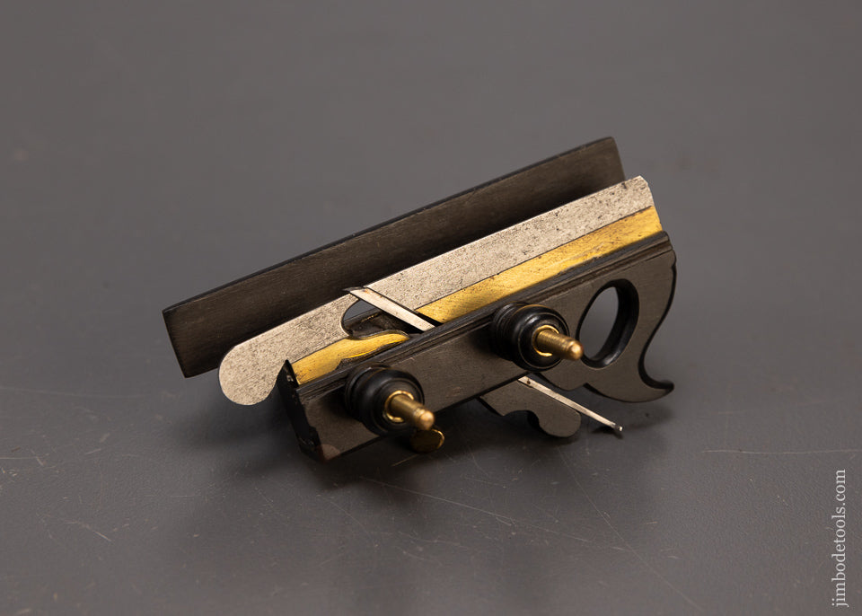 Signed DAVID BROOKSHAW Miniature Ebony Plow Plane with Brass Arms - EXCELSIOR 110324