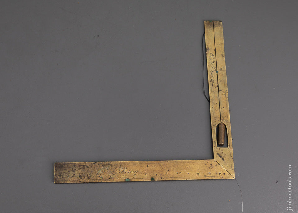 17th Century French Brass 6 1/4 inch Square and Level with Plumb Bob * 48271
