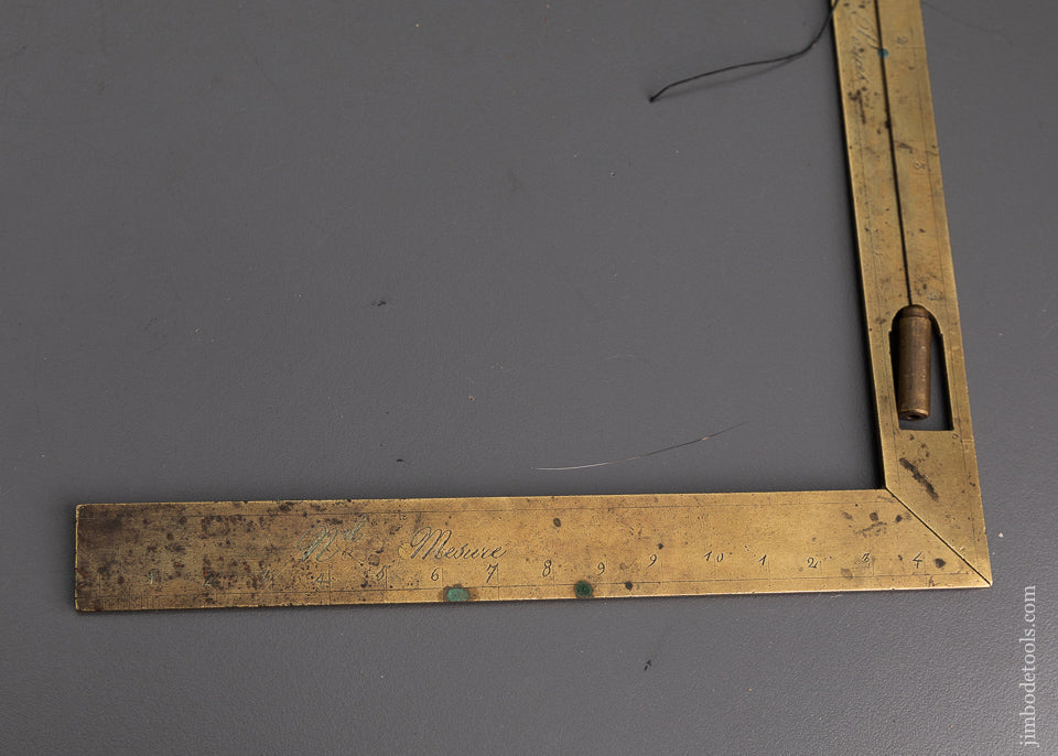 17th Century French Brass 6 1/4 inch Square and Level with Plumb Bob * 48271