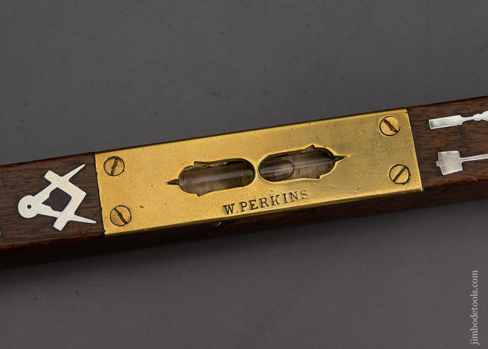 Pretty 13 inch Walnut Level with Silver Inlays of Tools and Brass Trim - EXCELSIOR 64105