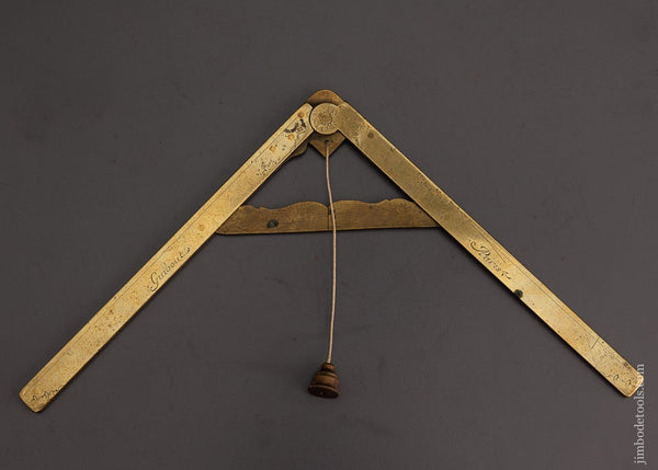 Beautiful Brass Folding Square and Level w/ Plumb Bob by GUIBOUT PARIS circa 1745-65 - EXCELSIOR 66517