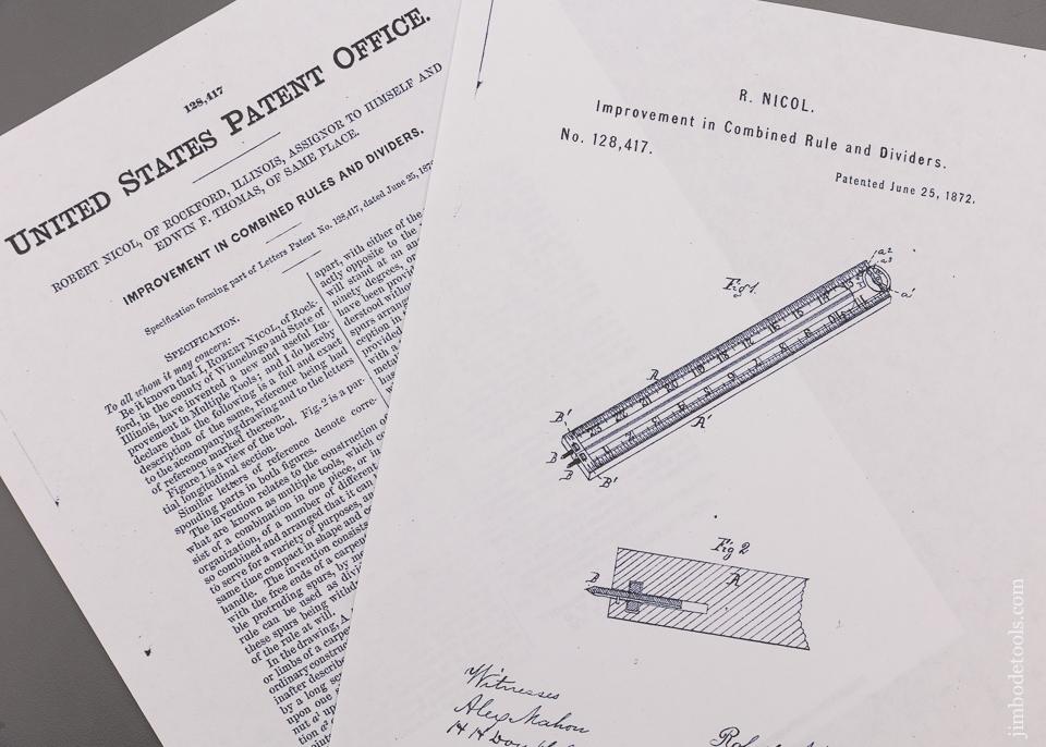 RARE and Excellent! NICOL Patent June 25, 1872 STANLEY 72 1/2 Folding Rule Dividers - EXCELSIOR 83457