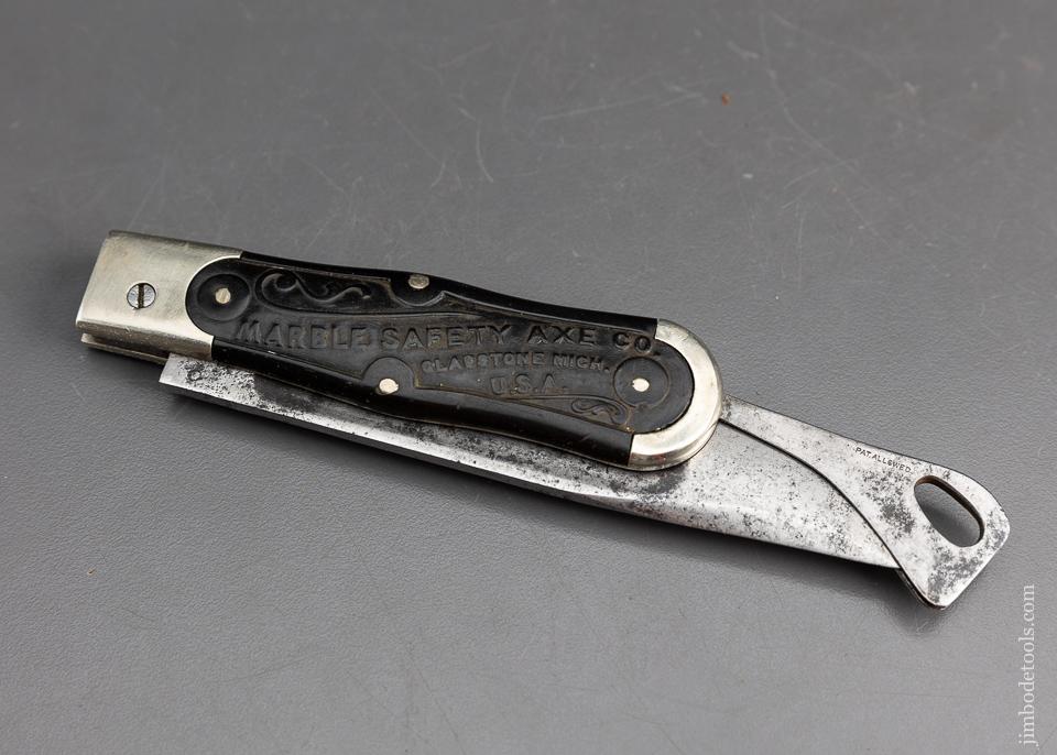 Vintage MARBLE SAFETY AXE CO. Knife with Dog and Deer Scales