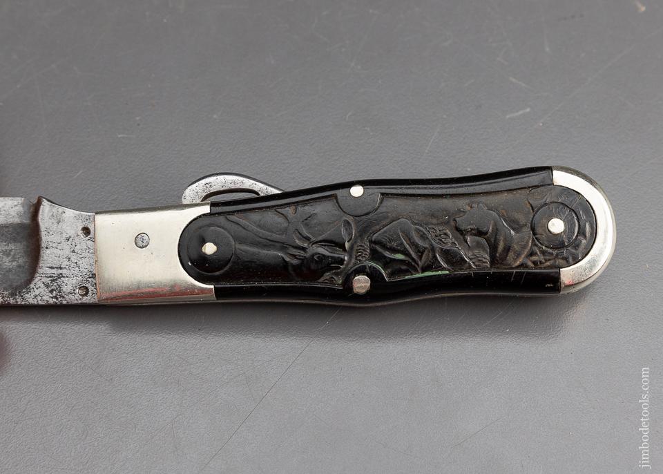 Vintage MARBLE SAFETY AXE CO. Knife with Dog and Deer Scales - EXCELSIOR 95953