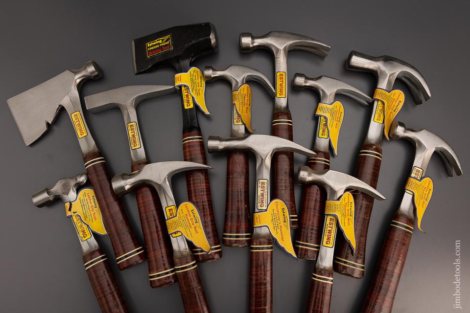 Unprecedented Comprehensive Set of 12 ESTWING Leather Grip Hammers New Old Stock - EXCELSIOR 99102